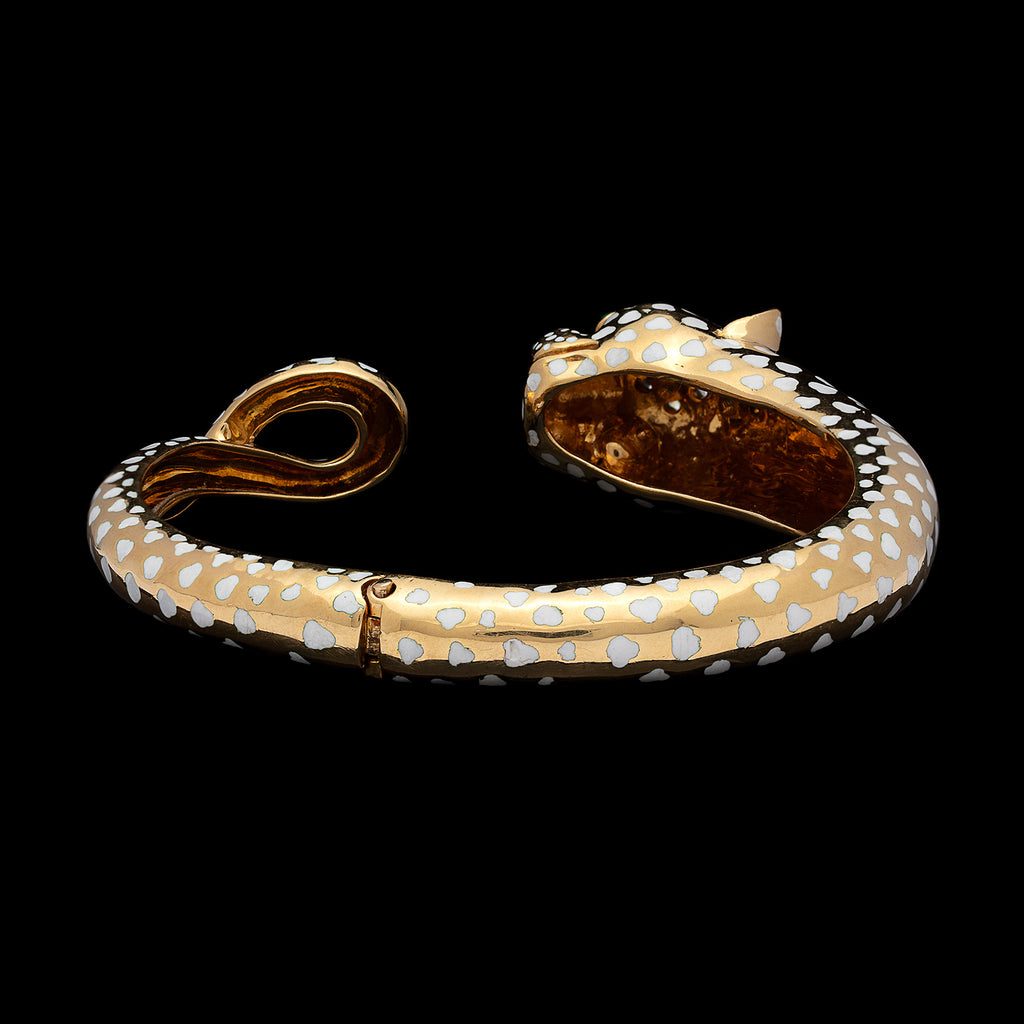 David Webb Enamel & Diamond Panther Bangle Bracelet