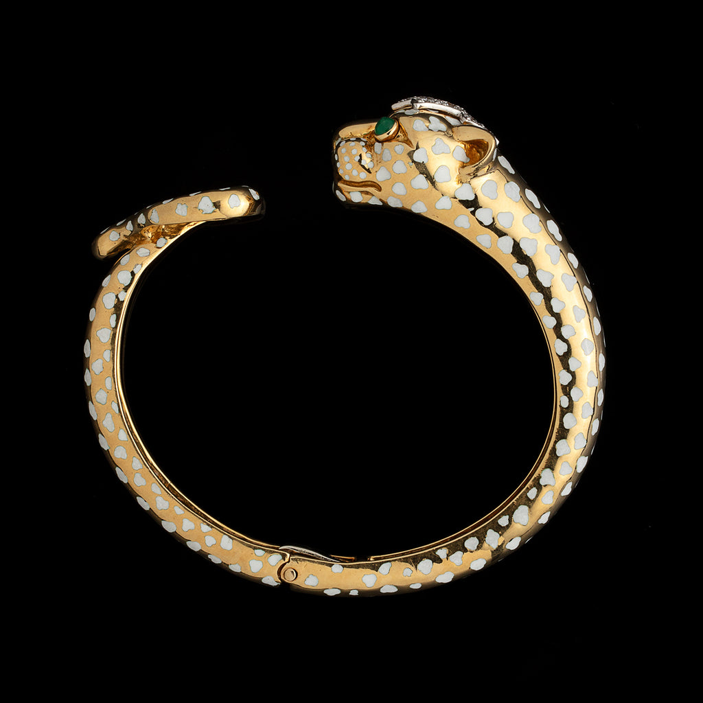 David Webb Enamel & Diamond Panther Bangle Bracelet