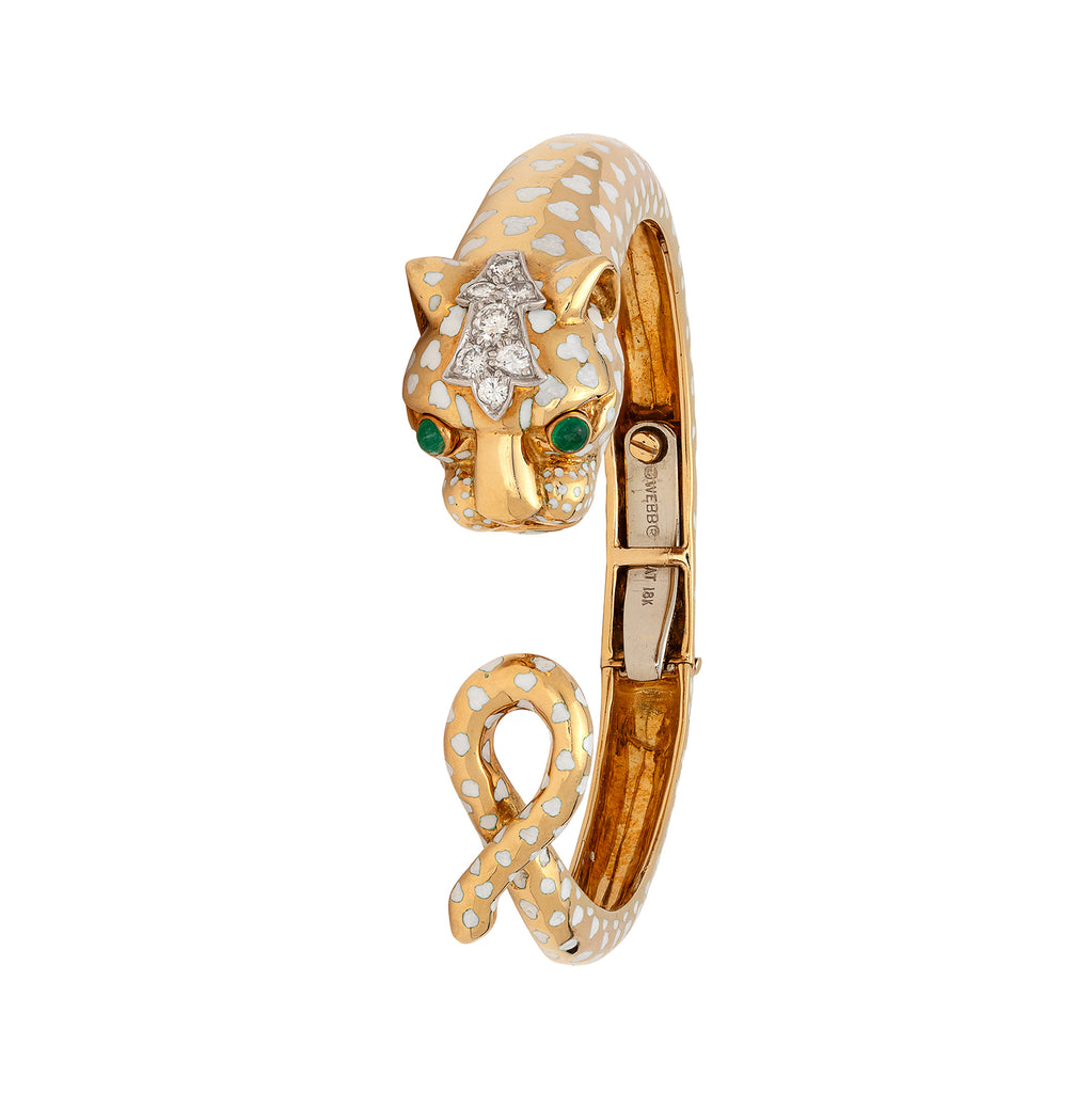 David Webb Enamel & Diamond Panther Bangle Bracelet