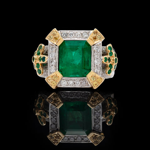Custom 5 carat Emerald and Diamond Ring