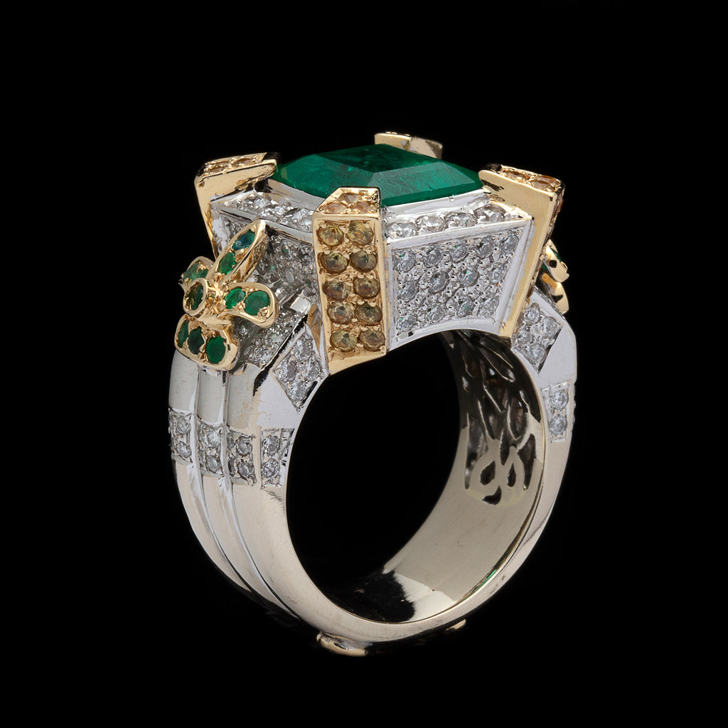 Custom 5 carat Emerald and Diamond Ring