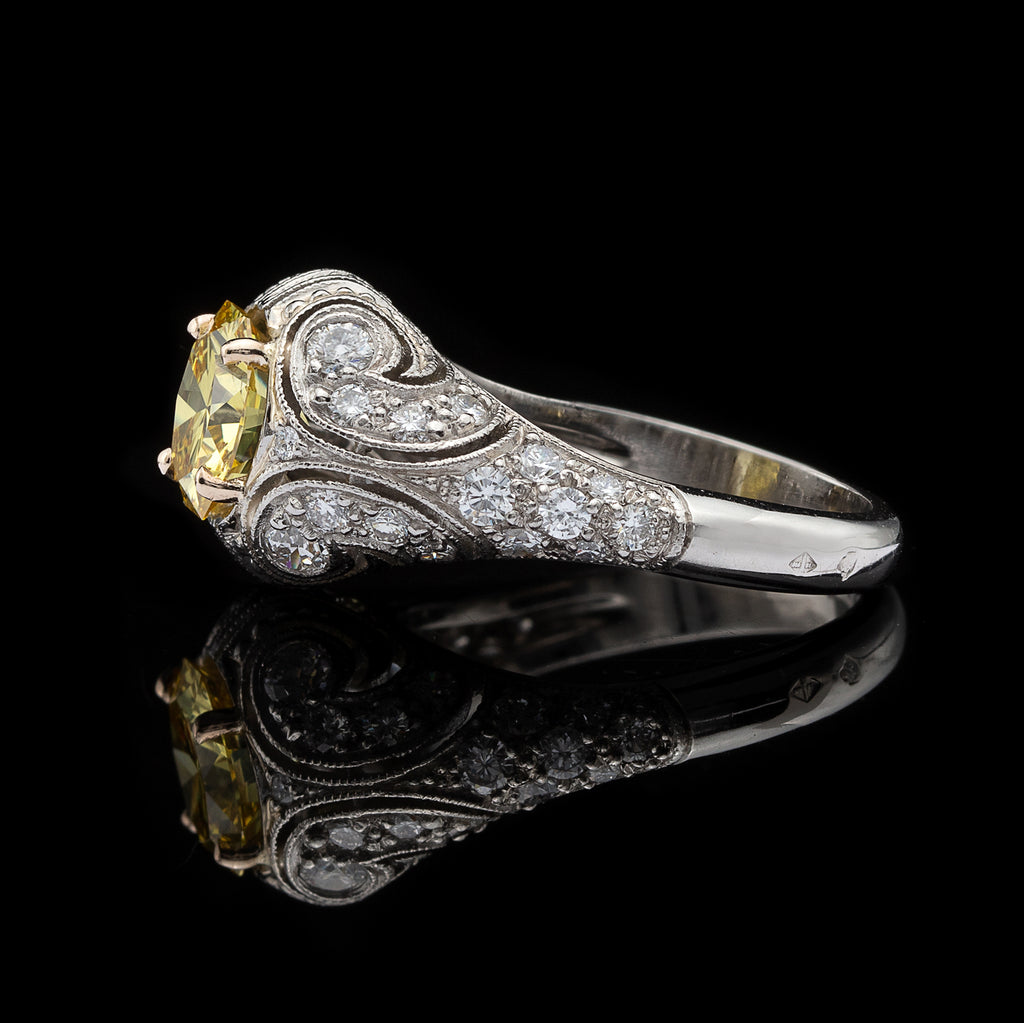 Rare 1.90-ct. Fancy Intense Yellow Diamond Ring Platinum French 