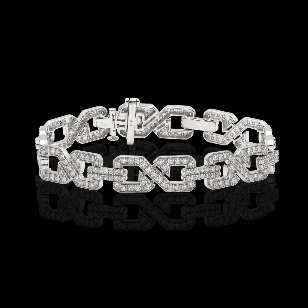 Art Deco Style Diamond & 14k White Gold Link Bracelet