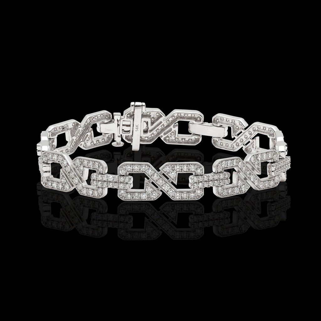 Art Deco Style Diamond & 14k White Gold Link Bracelet