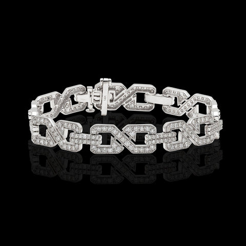 Art Deco Style Diamond & 14k White Gold Link Bracelet