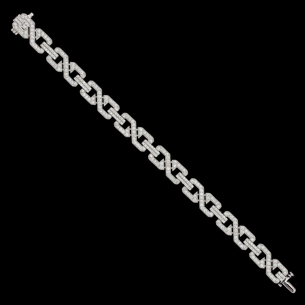 Art Deco Style Diamond & 14k White Gold Link Bracelet