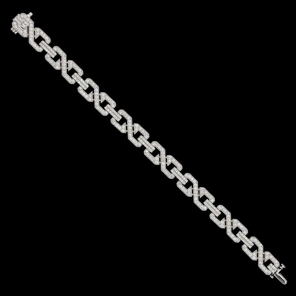 Art Deco Style Diamond & 14k White Gold Link Bracelet
