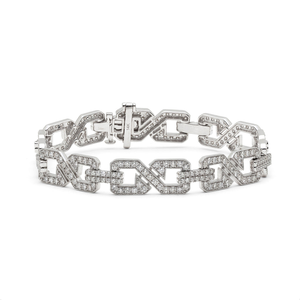 Art Deco Style Diamond & 14k White Gold Link Bracelet