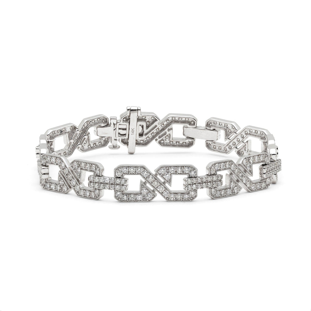 Art Deco Style Diamond & 14k White Gold Link Bracelet