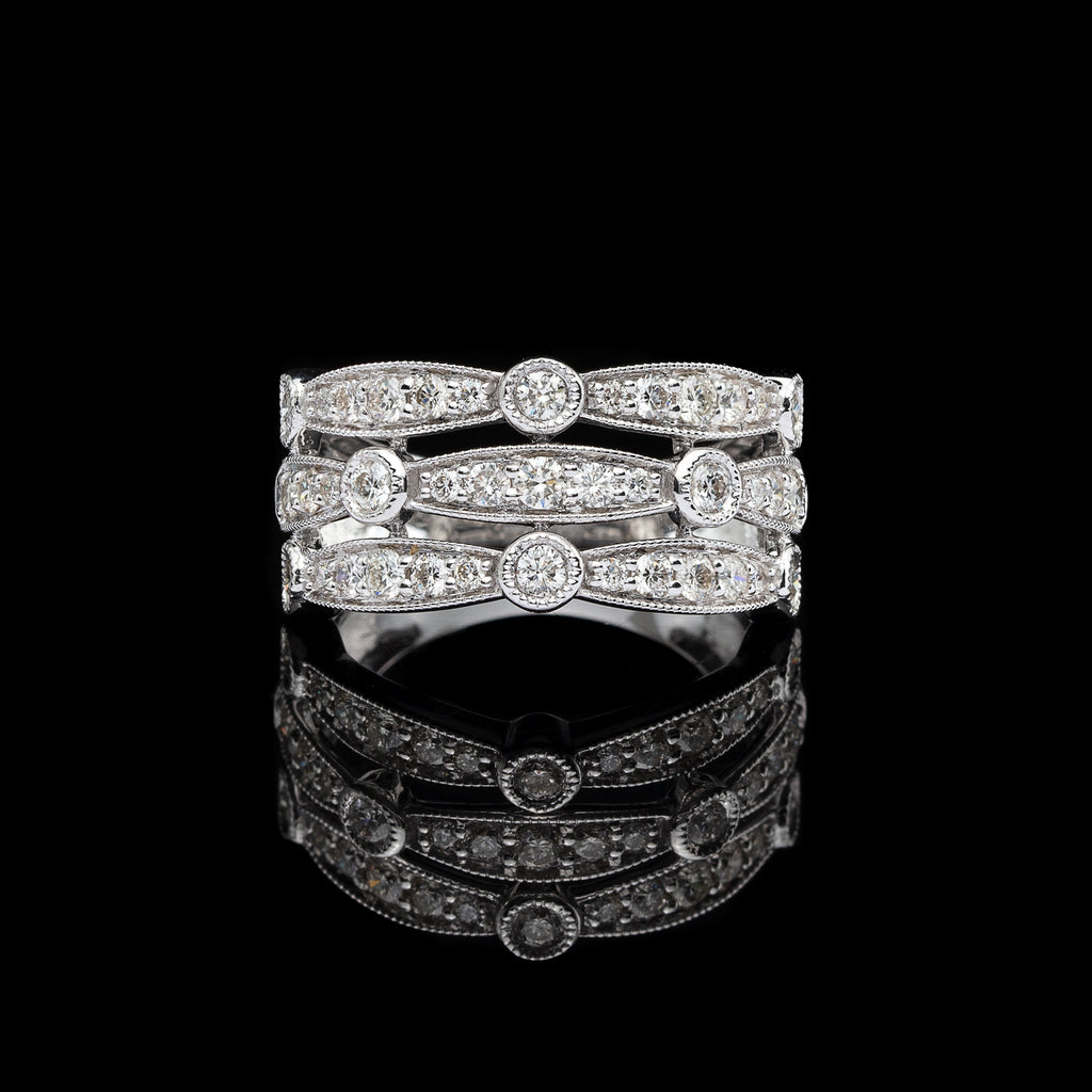 Diamond & 14k White Gold Three Row Ring