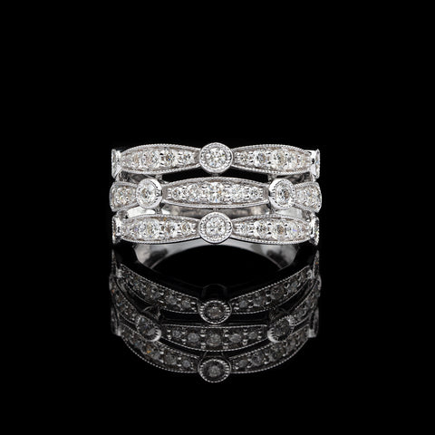 Diamond & 14k White Gold Three Row Ring