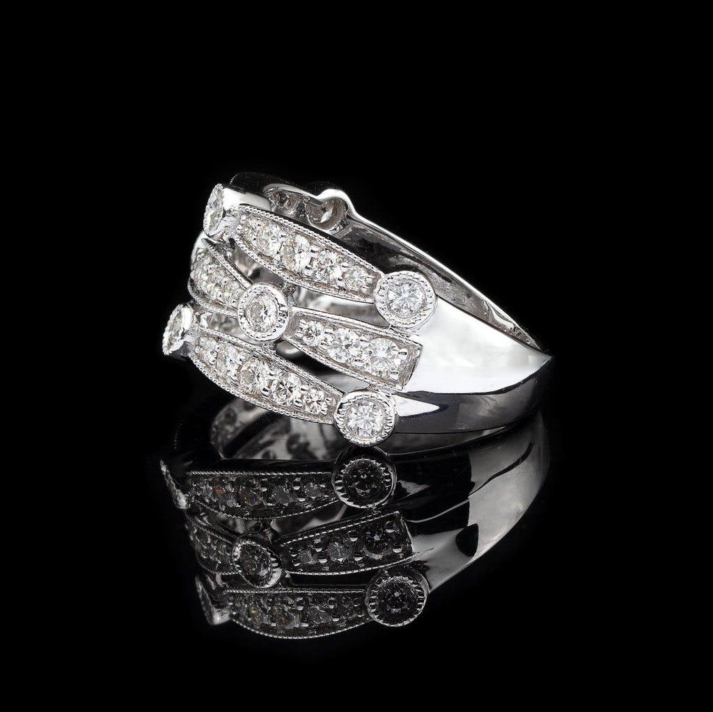 Diamond & 14k White Gold Three Row Ring