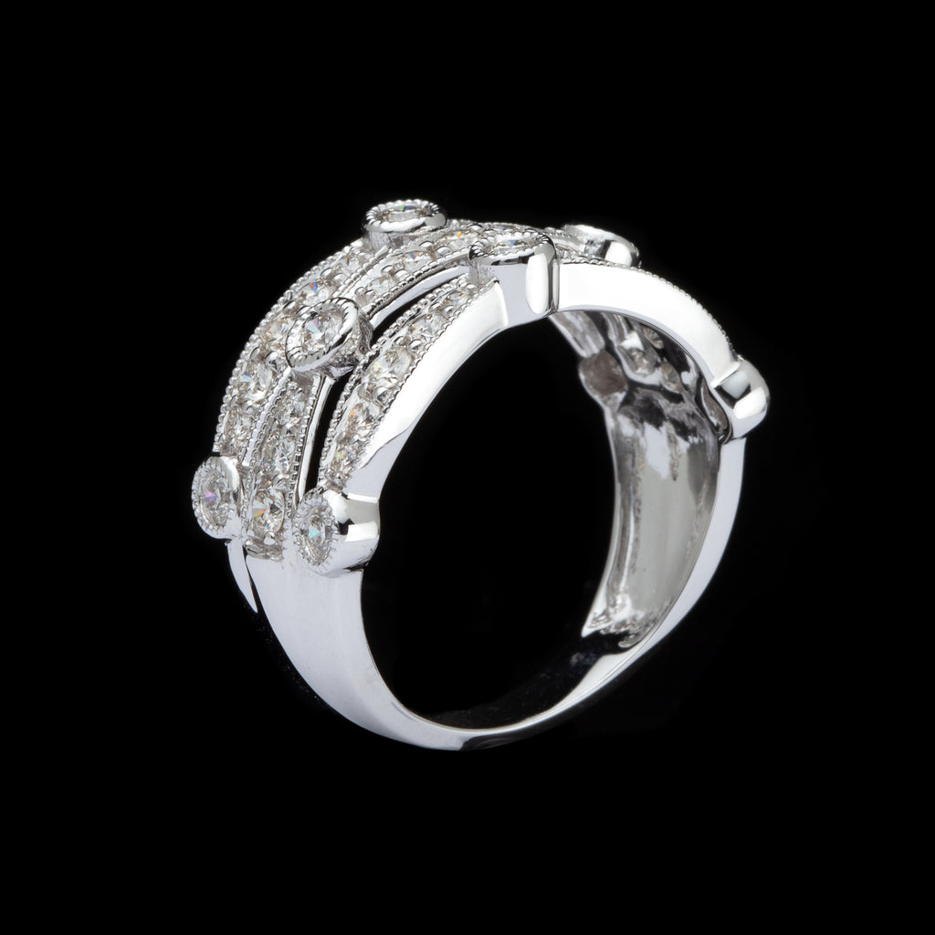 Diamond & 14k White Gold Three Row Ring