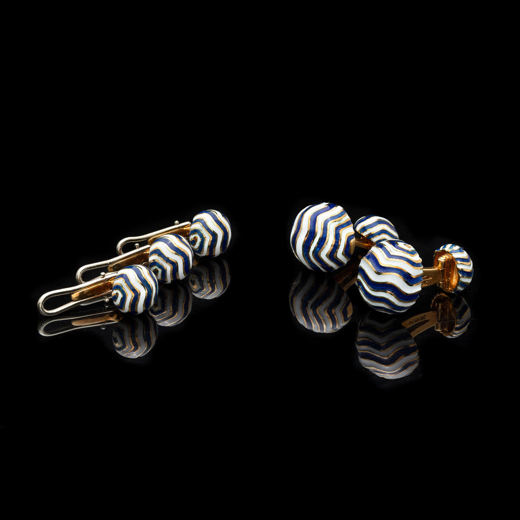 David Webb Enamel & 18k Gold Dress Set, Circa 1975