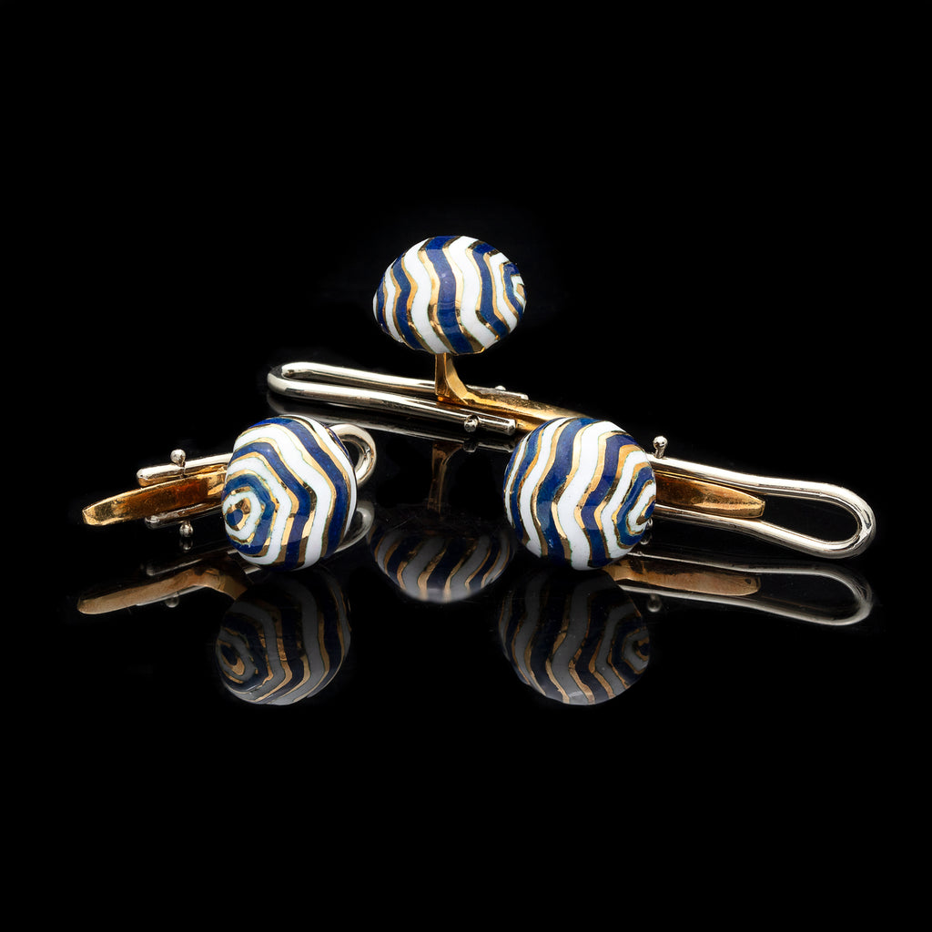 David Webb Enamel & 18k Gold Dress Set, Circa 1975