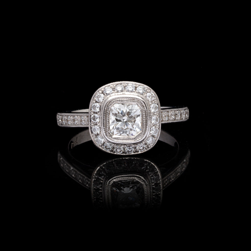 AGS G/VS1 Square Brilliant-Cut Diamond Halo Engagement Ring