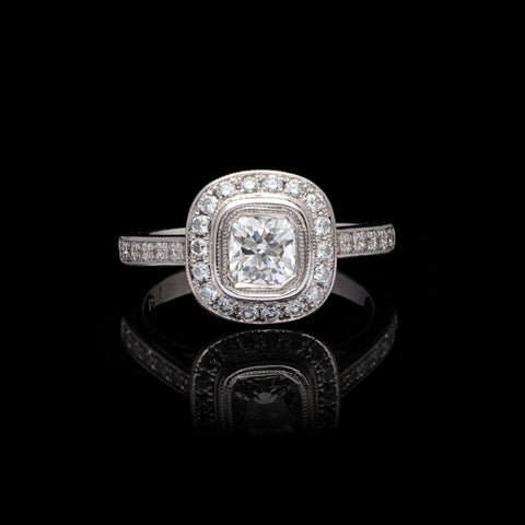 AGS G/VS1 Square Brilliant-Cut Diamond Halo Engagement Ring