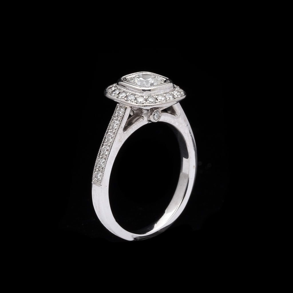AGS G/VS1 Square Brilliant-Cut Diamond Halo Engagement Ring