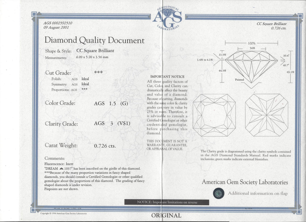 AGS 0.72-ct. G/VS1 Cut Cornered Square Brilliant (Radiant) Loose Diamond