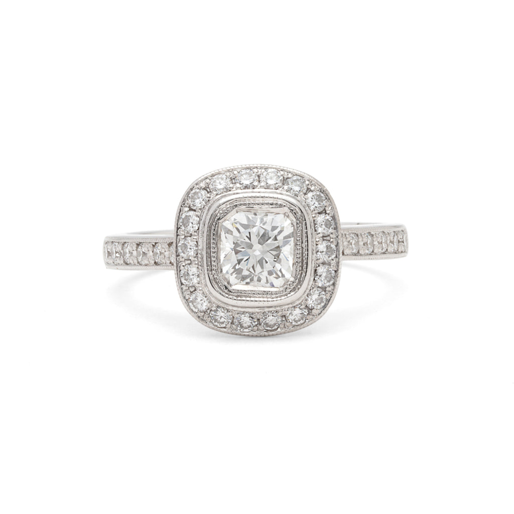 AGS G/VS1 Square Brilliant-Cut Diamond Halo Engagement Ring