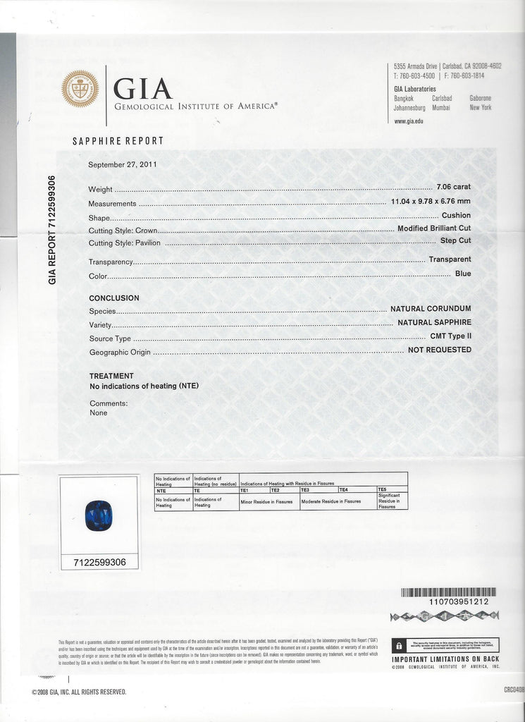 GIA 7.06-cts. Cushion-Cut Unheated Natural Sapphire