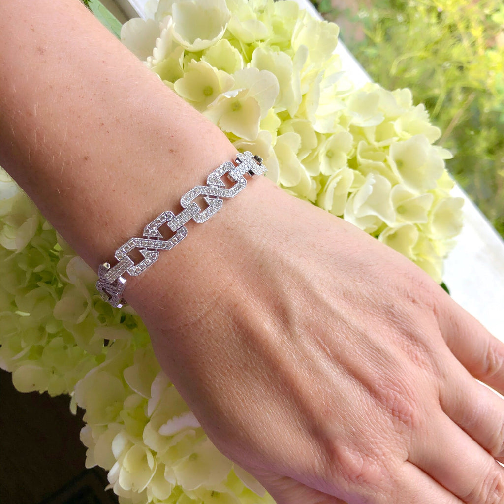 Art Deco Style Diamond & 14k White Gold Link Bracelet