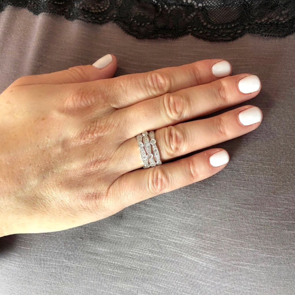 Diamond & 14k White Gold Three Row Ring