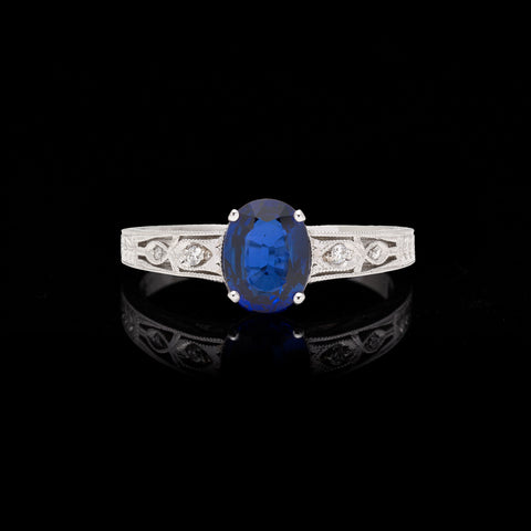 Sapphire, Diamond and White Gold Ring