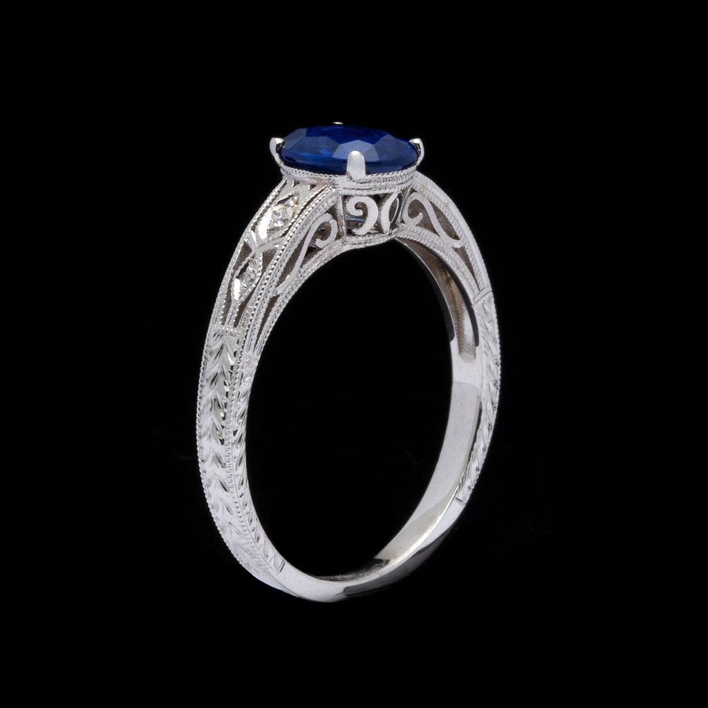 Sapphire, Diamond and White Gold Ring