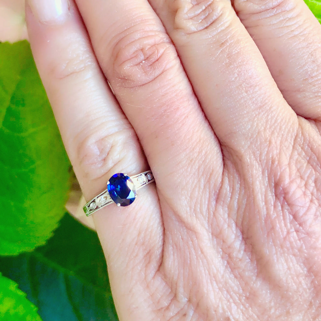 Sapphire, Diamond and White Gold Ring