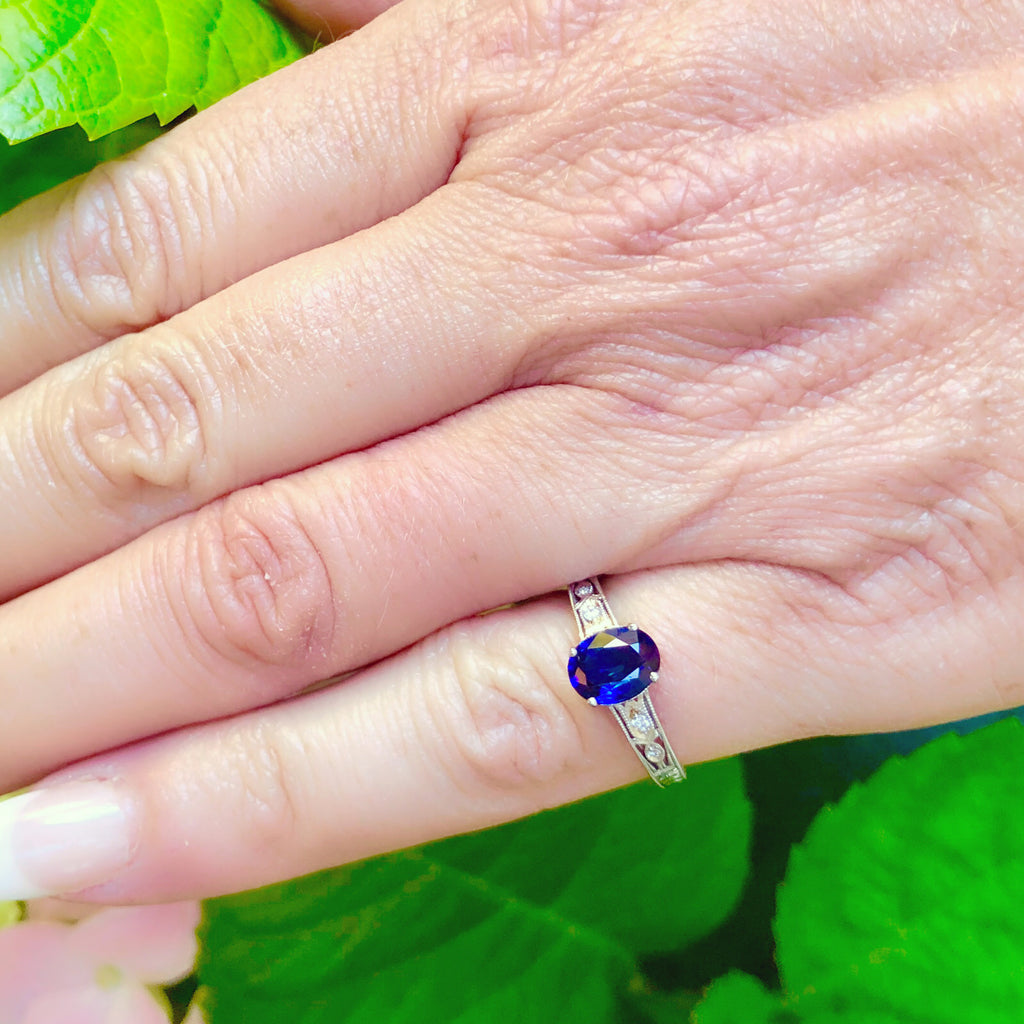 Sapphire, Diamond and White Gold Ring
