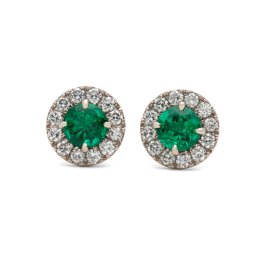 Emerald & Diamond Halo Earrings
