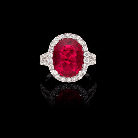 Rubellite, Diamond and White Gold Ring