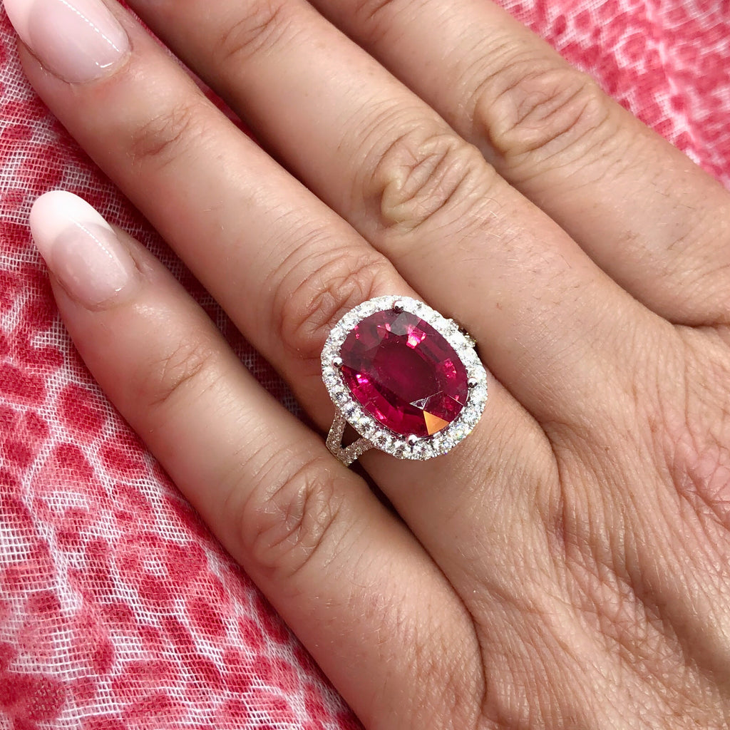 Rubellite, Diamond and White Gold Ring