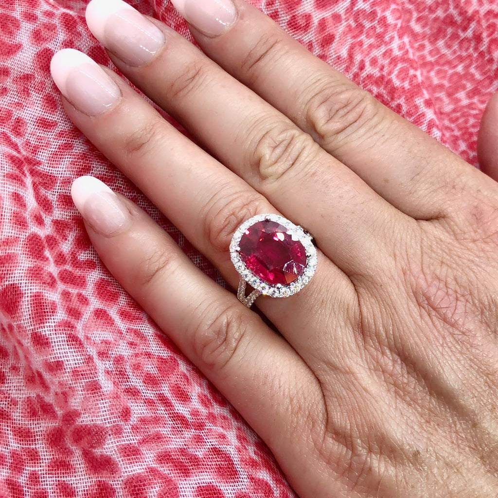 Rubellite, Diamond and White Gold Ring