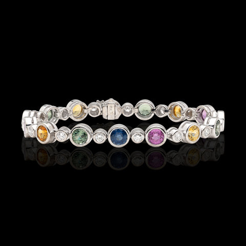 Multi-Color Sapphire & Diamond Link Bracelet