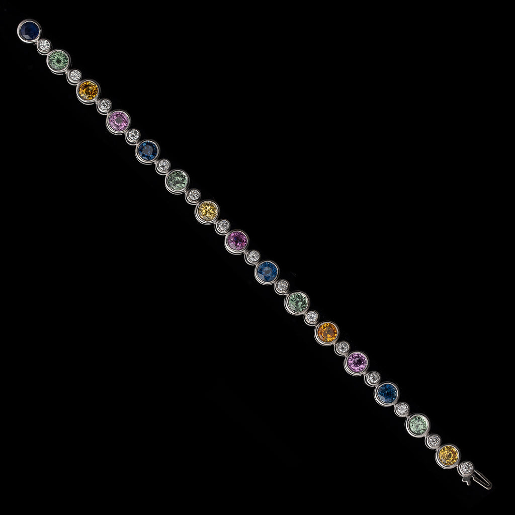 Multi-Color Sapphire & Diamond Link Bracelet