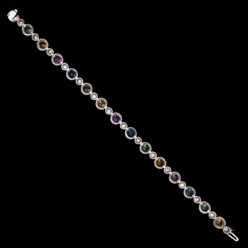 Multi-Color Sapphire & Diamond Link Bracelet