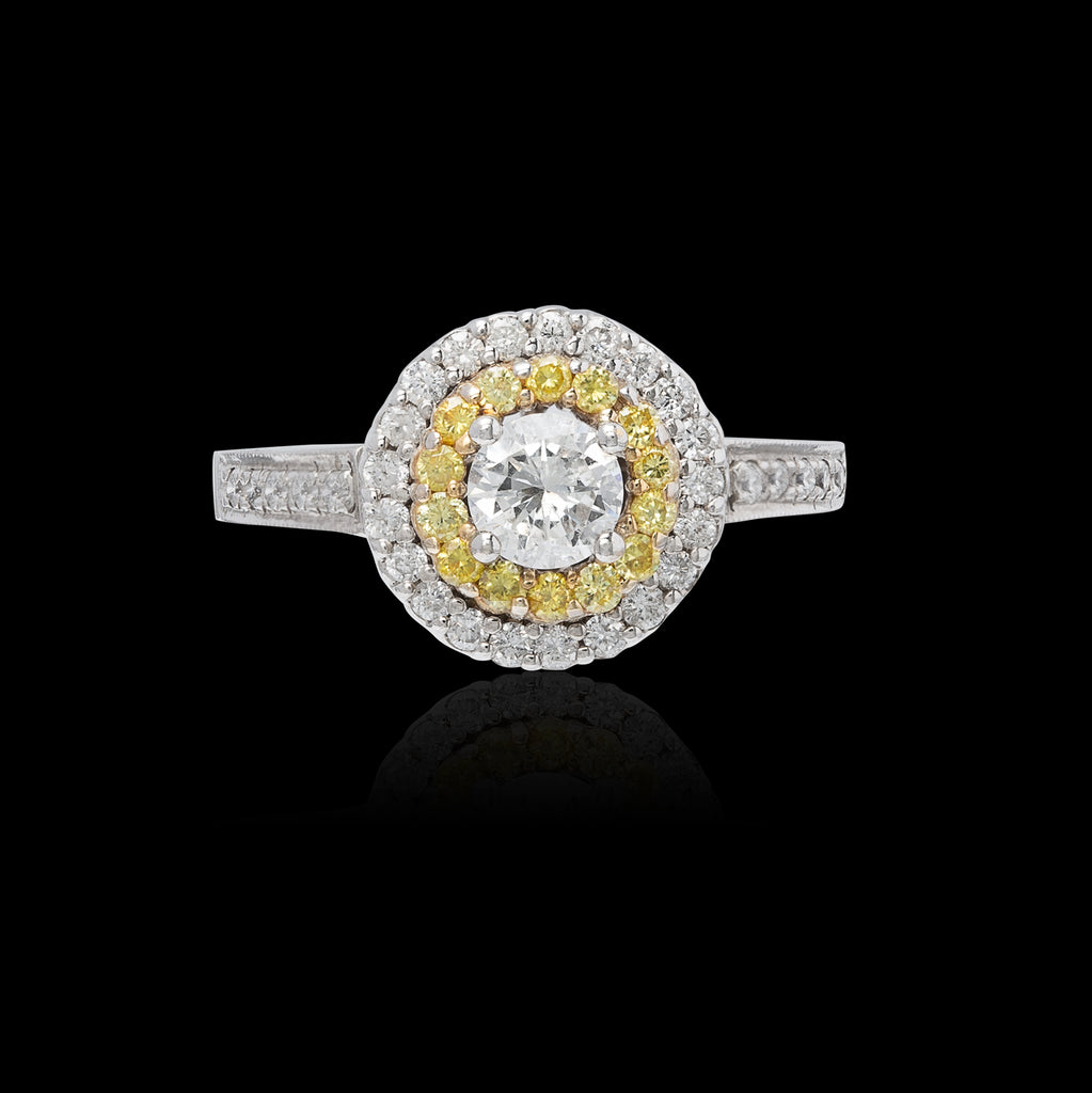 Diamond & Yellow Diamond White Gold Ring