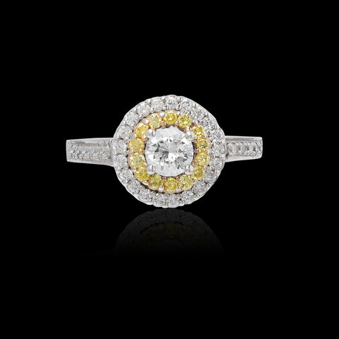 Diamond & Yellow Diamond White Gold Ring