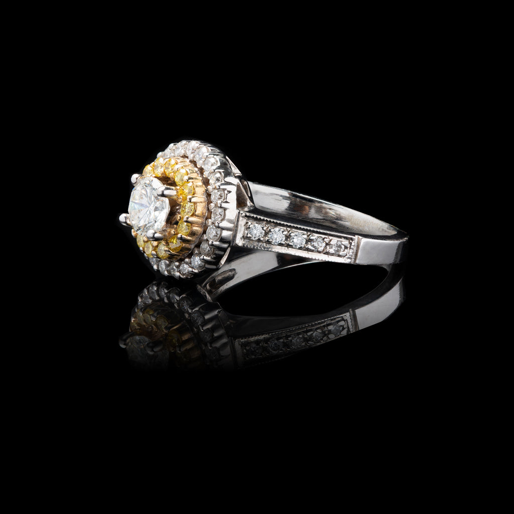 Diamond & Yellow Diamond White Gold Ring