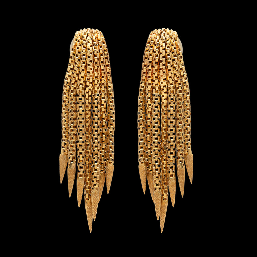 Italian 1970's 18k Gold Tassel Fringe Earrings