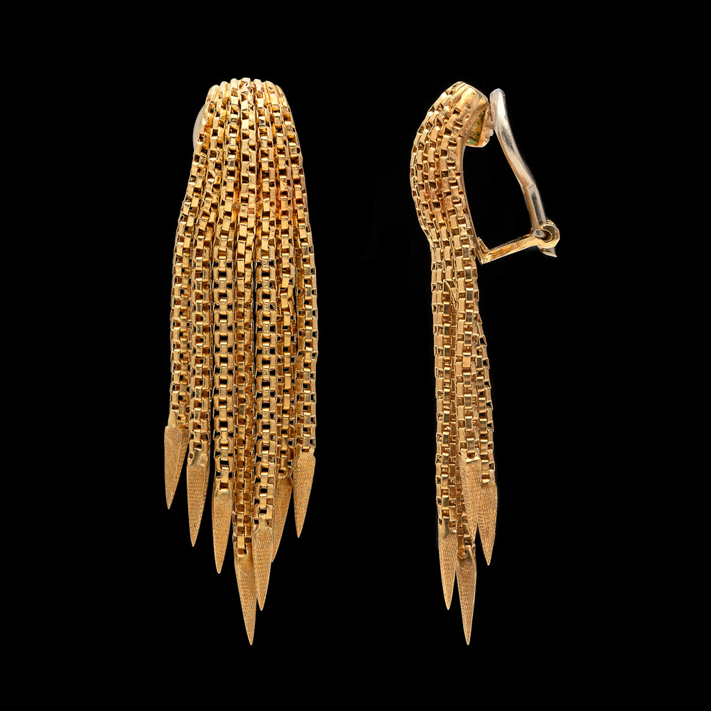 Italian 1970's 18k Gold Tassel Fringe Earrings