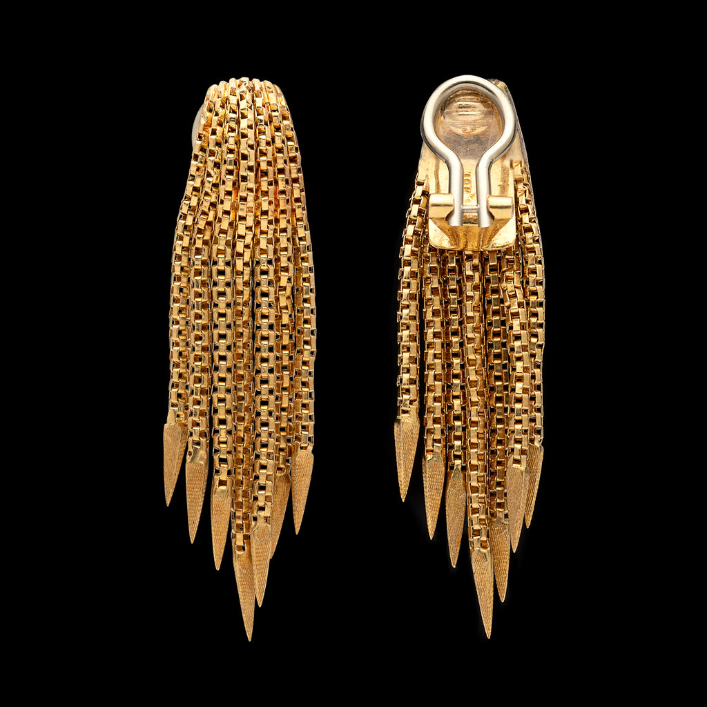 Italian 1970's 18k Gold Tassel Fringe Earrings