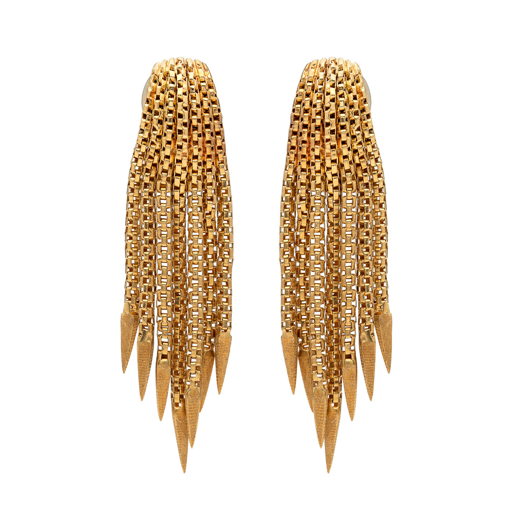 Italian 1970's 18k Gold Tassel Fringe Earrings