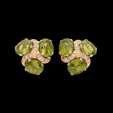 Verdura 'Three Stone' Peridot & Diamond Earclips