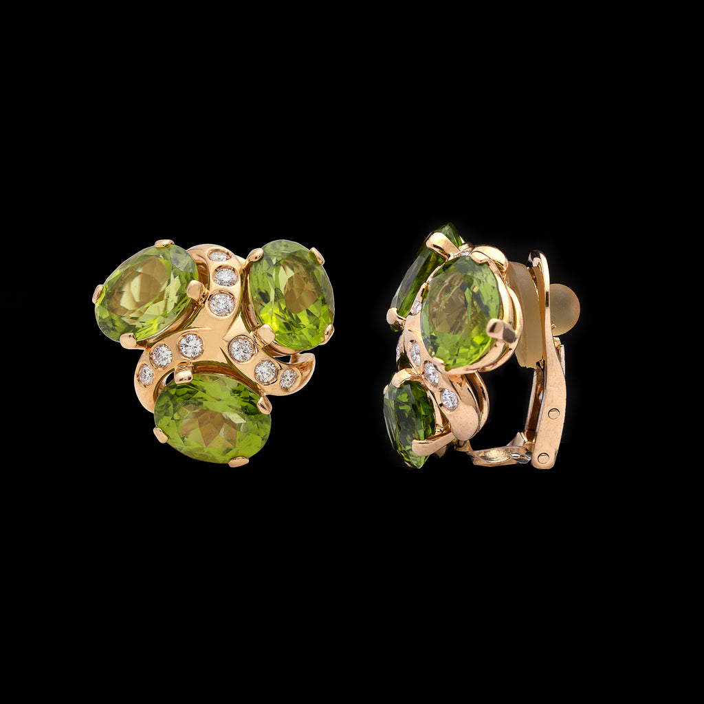 Verdura 'Three Stone' Peridot & Diamond Earclips