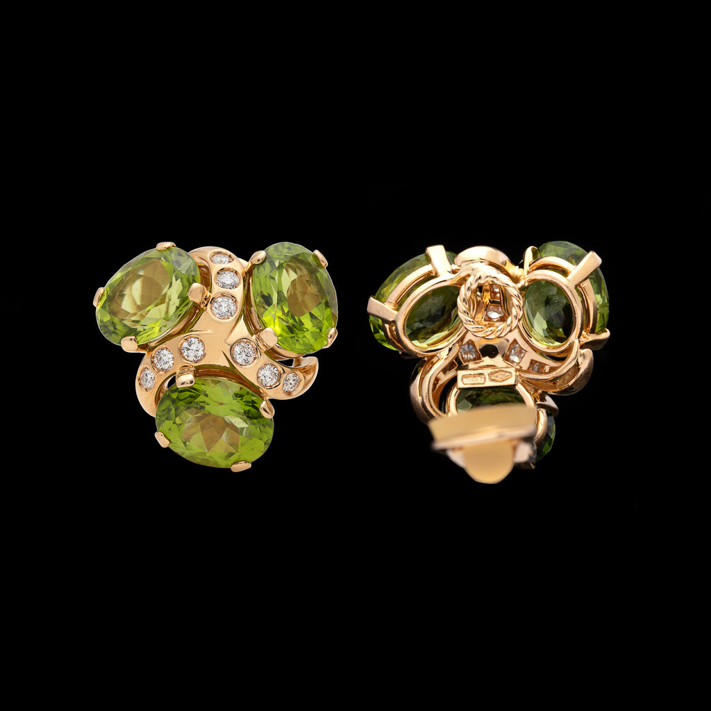 Verdura 'Three Stone' Peridot & Diamond Earclips