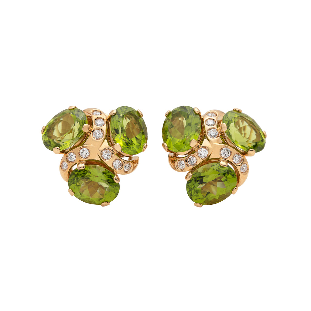 Verdura 'Three Stone' Peridot & Diamond Earclips