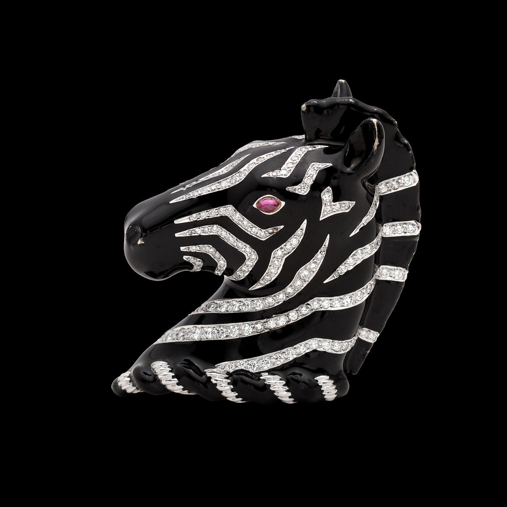 Verdura Diamond & Enamel Zebra Brooch